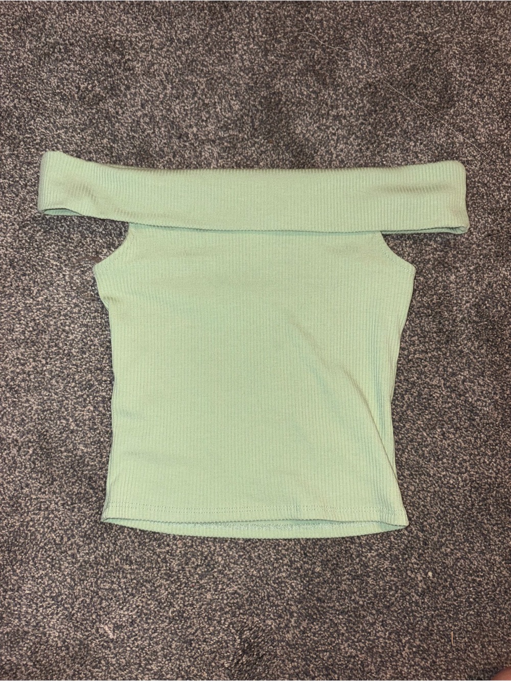 RSQ Mint Green Off-Shoulder Ribbed Crop Top
